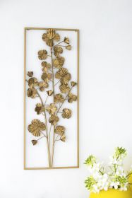 30" x 12" Metal Tree Wall Decor, Vertical Rectangular Flower Wall Accent, Gold