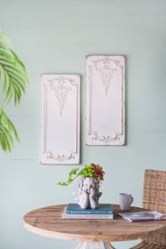 Set of 2 Large Wooden Rectangle Hanging Panels with Distressed White Finish, 15.5" x 36"