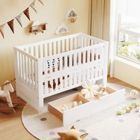 Crib with Drawers and 3 Height Options, White