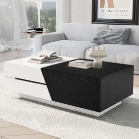 Modern Extendable Sliding Top Coffee Table with Storage in White&Black