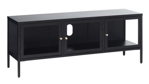 20.5 H x 15.7 W x 52 D Jet Black/ Gold Metal & Glass TV Low Board Cabinet with Storage Comparments, Tempered Glass, and Adjustablable Feet