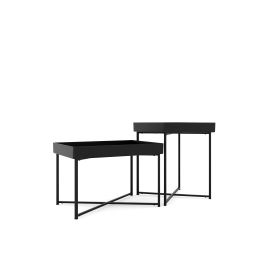 14 H x 24 W x 16 D Black Modern Set of 2 Steel Coffee Tables with Base Levelers, and Raised Edges