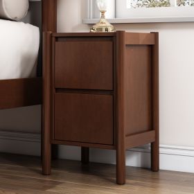 Mid Century Modern Wood 2-Drawer Nightstand Bedside Table for Bedroom, Living Room, Rich Walnut
