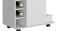 DEPOT E-SHOP Selden Bar Cart with 6-Built in Bottle Racks, Casters and 2-Open Side Shelves, White