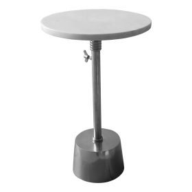 Aluminum Frame Round Side Table with Marble Top and Adjustable Height, White and Silver