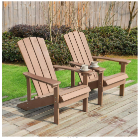 Patio Hips Plastic Adirondack Chair Lounger Weather Resistant Furniture for Lawn Balcony in Brown (2-Pack)