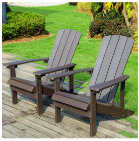Patio Hips Plastic Adirondack Chair Lounger Weather Resistant Furniture for Lawn Balcony in Coffee (2-Pack)