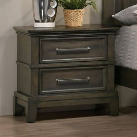 Contemporary 1pc Nightstand Gray Color Solid Wood Veneer Pewter Bar Pulls Crown Molding Details Bedroom Furniture