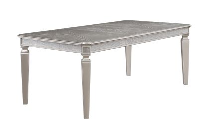 Modern Glam 1pc Dining Table Silver Gray Finish 18" Extension Leaf with Sparkling Accents Casual Dining Room Furniture