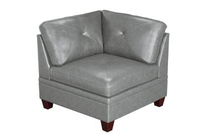 Contemporary Genuine Leather 1pc Corner Wedge Grey Color Tufted Seat Living Room Furniture