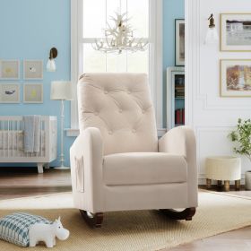 Baby Room High Back Rocking Chair Nursery Chair , Comfortable Rocker Fabric Padded Seat ,Modern High Back Armchair