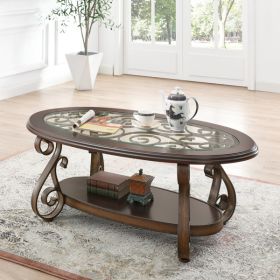 Coffee Table with Glass Table Top and Powder Coat Finish Metal Legs; Dark Brown (52.5"X28.5"X19.5")
