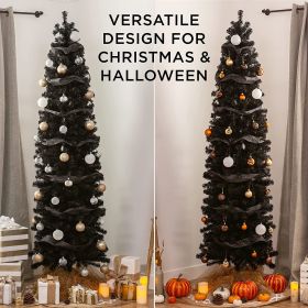 7.5 Ft Halloween Black Artificial Christmas Tree 840 Tips Seasonal Holiday Decoration Tree with Metal Stand for Home, Office, Party