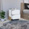 DEPOT E-SHOP Haines Nightstand with 2-Drawers, End Table with Sturdy Base, White / Macadamia