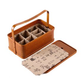 Bamboo Cabas Food Container Double Layer With Lid Rectangular Portable Tea Storage Box (Option: LinedB)