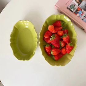 Retro Japanese Style Wave Lace Ceramic Oval Bakeware (Option: Green-Large)