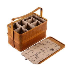 Bamboo Cabas Food Container Double Layer With Lid Rectangular Portable Tea Storage Box (Option: LinedC)