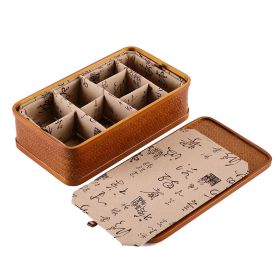 Bamboo Cabas Food Container Double Layer With Lid Rectangular Portable Tea Storage Box (Option: LinedA)