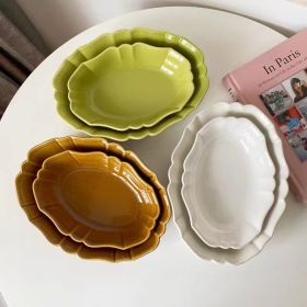 Retro Japanese Style Wave Lace Ceramic Oval Bakeware (Option: White-Small)