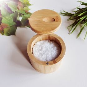 Bamboo Seasoning Jar Condiment Dispenser Bamboo Salt Jar With Spoon Kitchen Storage Seasoning Containers (Option: With Spoon)