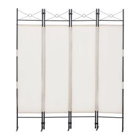4-Panel Metal Folding Room Divider, 5.94Ft Freestanding Room Screen Partition Privacy Display for Bedroom, Living Room, Office (Color: Beige)