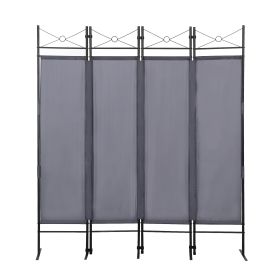 4-Panel Metal Folding Room Divider, 5.94Ft Freestanding Room Screen Partition Privacy Display for Bedroom, Living Room, Office (Color: Gray)
