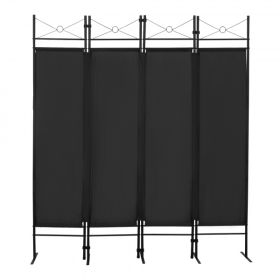 4-Panel Metal Folding Room Divider, 5.94Ft Freestanding Room Screen Partition Privacy Display for Bedroom, Living Room, Office (Color: BLACK)