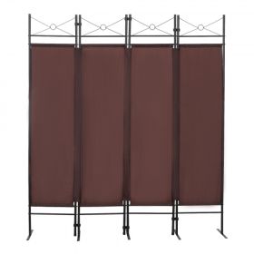 4-Panel Metal Folding Room Divider, 5.94Ft Freestanding Room Screen Partition Privacy Display for Bedroom, Living Room, Office (Color: BROWN)