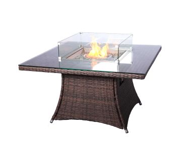 Turnbury Outdoor 5 Piece Patio Wicker Gas Fire Pit Set Square Table with Arm Chairs by Direct Wicker (Set: 1)
