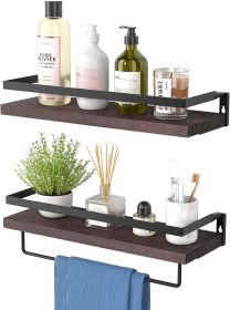Floating bathroom shelf with towel rail; bathroom/living/kitchen/bedroom wall shelf set of 2; light brown; dark brown; black. (Color: Brick Red)