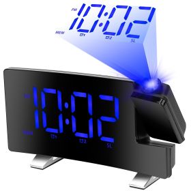 Projection Alarm Clock with Radio Function 7.7In Curved-Screen LED Digital Alarm Clock w/ Dual Alarms 4 Dimmer 12/24 Hour (Light Color: Blue)