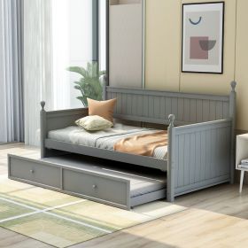 Twin Size Wood Daybed with Twin Size Trundle (Color: Gray)