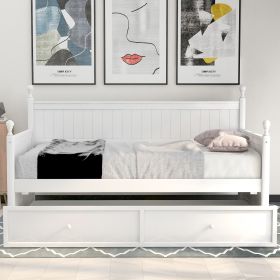 Twin Size Wood Daybed with Twin Size Trundle (Color: White)
