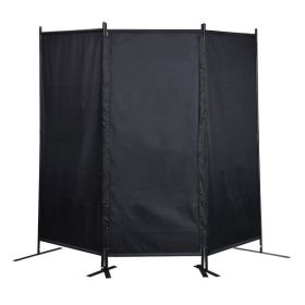 6 Ft Modern Room Divider, 3-Panel Folding Privacy Screen w/ Metal Standing, Portable Wall Partition XH (Color: BLACK)