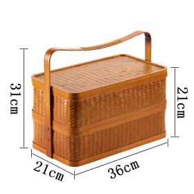 Bamboo Cabas Food Container Double Layer With Lid Rectangular Portable Tea Storage Box (Option: UnlinedC)