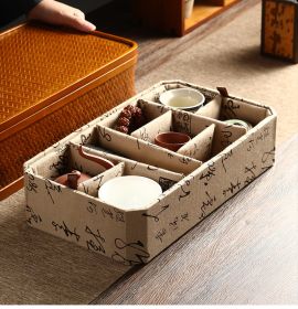 Bamboo Cabas Food Container Double Layer With Lid Rectangular Portable Tea Storage Box (Option: Single lining 34*19.5*8)