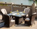 Turnbury Outdoor 5 Piece Patio Wicker Gas Fire Pit Set Square Table with Arm Chairs by Direct Wicker