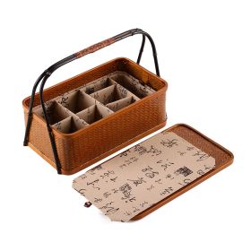 Bamboo Cabas Food Container Double Layer With Lid Rectangular Portable Tea Storage Box (Option: LinedD)
